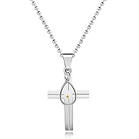 Polished Line Cross Pendant Necklace, Mustard Seed Charms, Stainless Steel Religious Christian Jewelry for Boy Girls Y727
