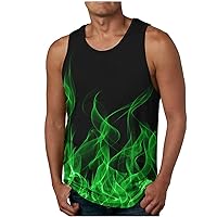 Men's Tank Tops Summer Sleeveless Tee Cool Workout T-Shirts Beach Athletic Undershirts Flame Printed Bodybuilding Gym Shirt