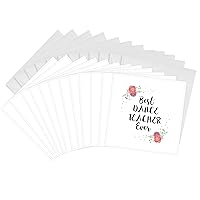 3dRose Greeting Cards - Floral Best Dance Teacher Ever watercolor pink flowers instructor gift - 12 Pack - Love Series