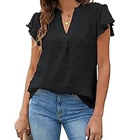 FWAY Womens Casual Business T Shirts Chiffon Blouse V Neck Ruffle Sleeve Summer Tops
