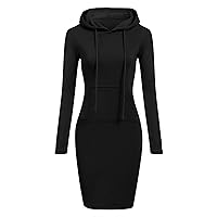 Women's Pullover Hooded Kangaroo Pocket Sweatshirt Casual Hoodie Long Sleeve Dress