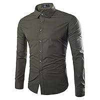 Men's Solid Color Button Down Shirts Casual Turn-Down Collar Slim Fit Shirts Classic Stylish Business Dress Shirts (ArmyGreen,XX-Large)