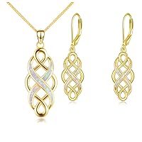 YFN Gold Celtic Earrings Jewelry Jewelry Set for Women Irish Celtic Knot Opal Pendant Necklace Sterling Silver Infinity Love Jewelry