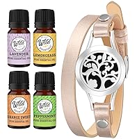 Wild Essentials Arbol Tree Essential Oil Leather Wrap Bracelet Diffuser Kit, Gift Set, Lavender, Lemongrass, Peppermint, Orange Oils, 12 Pads, Customizable Color Changing Perfume Jewelry, Aromatherapy