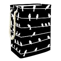 Bird On Wire Black and White Large Laundry Hamper With Easy Carry Handle, Waterproof Collapsible Laundry Basket For Storage Bins Kids Room Home Organizer