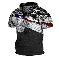 4th of July Shirts for Men European and American Men's Vintage Top Digital Printing Short Sleeve Tops