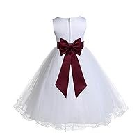 Wedding Pageant White Flower Girl Rattail Edge Tulle Dress 829t