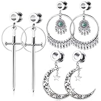 TIANCI FBYJS 3 Pairs Stainless Steel Dangle Ear Plugs Tunnels Gauges Stretcher Piercings 2g-0g-00g Earrings For Women Men