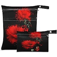 visesunny Romantic Poppy Flower Floral 2Pcs Wet Bag with Zippered Pockets Washable Reusable Roomy for Travel,Beach,Pool,Daycare,Stroller,Diapers,Dirty Gym Clothes, Wet Swimsuits, Toiletries