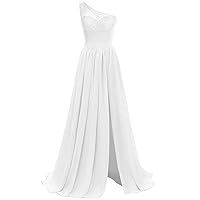 Womens One Shoulder Lace Chiffon Bridesmaid Dress with Split