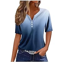 Womens Tops 2024 Buttons Geometric Short Sleeve V Neck Loose Comfy Women's Casual Tops Tunic Shirts Blouses