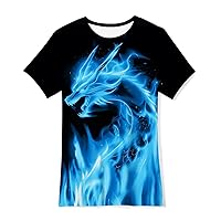 Loveternal Ice Blue Dragon T Shirts for Boys Clothes Size 6-8 Polyester Breathable Funny 3D Shirts Size 7 Year Old Girls Netural Casual O-Neck Black Home T Shirts for Kids