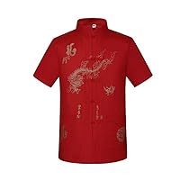 ZooBoo Men's Martial Arts Kung Fu Short Sleeve Shirt Tang Tops with Dragon