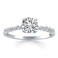 14k White Gold Diamond Engagement Ring Shared Prong Diamond Accents