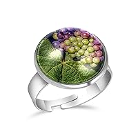 Grapes Fruit Grapevine Adjustable Rings for Women Girls, Stainless Steel Open Finger Rings Jewelry Gifts