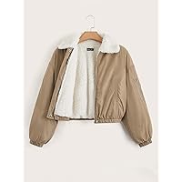 Women Jackets Borg Collar Zip Up Jacket Women Jackets (Color : Apricot, Size : X-Small)