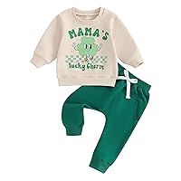 Toddler Baby Boy St. Patrick's Day Outfit Lucky Clover Embroidery Sweatshirt Top Long Pants 2Pcs Clothes Set