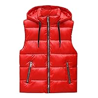 Men's Lightweight Cotton Puffer Vest Winter Casual Stand Collar Zip Up Hooded Down Vest Outerwear With Pockets