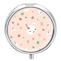 Pill Box Rabbits Eggs Pattern Happy Easter Round Medicine Tablet Case Portable Pillbox Vitamin Container Organizer Pills Holder with 3 Compartments