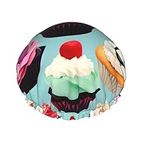 Colorful Cupcakes Double Layer Waterproof Shower Cap - Women's Lightweight, Portable, Soft, Reusable Bath Accessory