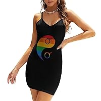 Yin and Yang Gay Pride Casual Mini Dresses for Women Backless Slip Sundress Sexy V Neck Party Tank Dress