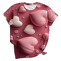 Heart Print Short Sleeve Tops for Women, Womens Valentine's Day Tshirts Casual Crew Neck Pullover Tees Loose Tunic Blouse