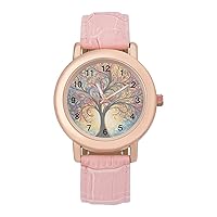 Colorful Rainbow Tree of Life Casual Watches for Women Classic Leather Strap Quartz Wrist Watch Ladies Gift