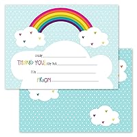 Canopy Street Rainbows And Hearts Kids Thank You Note Card Pack / 20 Vibrant Fill In Thank You Cards And White Envelopes / 4 5/8