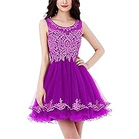 Women's Short Tulle Beaded Homecoming Dress A Line Sleveless Ball Gown
