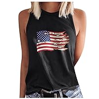 Womens American Flag Classic Tank Tops Summer Sleeveless Crew Neck Patriotic Blouses Casual Loose Fit Shirts