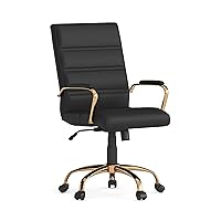 Flash Furniture Whitney Mid-Back Desk Chair - Black LeatherSoft Executive Swivel Office Chair with Gold Frame - Swivel Arm Chair
