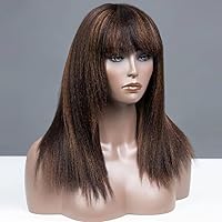 Yaki Straight 1b30 Highlight Wig 13x4 HD Transparent Lace Front Wig Brazilian Remy Human Hair Wig With Bangs For Women Glueless Wig 16Inch