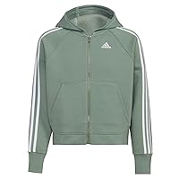 adidas Girls Zip-Front Essential 3-Stripe Hooded Fleece Jacket