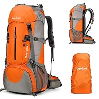 70L Hiking Backpack Waterproof Camping Backpack with Rain Cover Large Lightweight Backpacking Backpack Daypack for Travel Outdoor -Frameless (Orange)