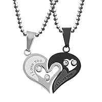 Uloveido Stainless Steel Mens Womens Couples Pendant Necklace Love Heart CZ Puzzle Matching Fashion Jewelry Gifts (9 clolors to Choose) SN102