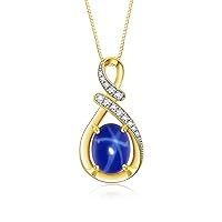 Rylos 14K Yellow Gold Classic Designer Necklace: Gemstone & Diamond Pendant, 18