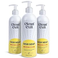 Cleancult - Lemon Verbena - Liquid Dish Soap - Refillable Aluminum Bottle - Dish Soap that Cuts Grease & Grime - 16 oz - 3 Pack