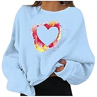 Valentine Day Swearshirt for Women Cute Heart Print Long Sleeve Shirts Casual Sweatshirt Fall Clothes Tops