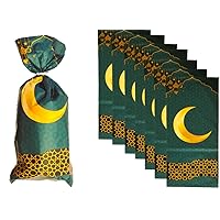 Islamic Gifts 123 Eid Mubarak Party Treat Bags(50) Ramadan Theme Printed Pattern Gift Bags Cellophane Plastic Goodie Ramadan Favor Bags with Silver Twist Ties (50)