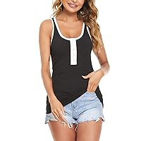 Ribbed Tank Tops for Women Button Patchwork Casual Fashion Cool Slim Fit with Sleeveless Low Neck Tunic Shirts