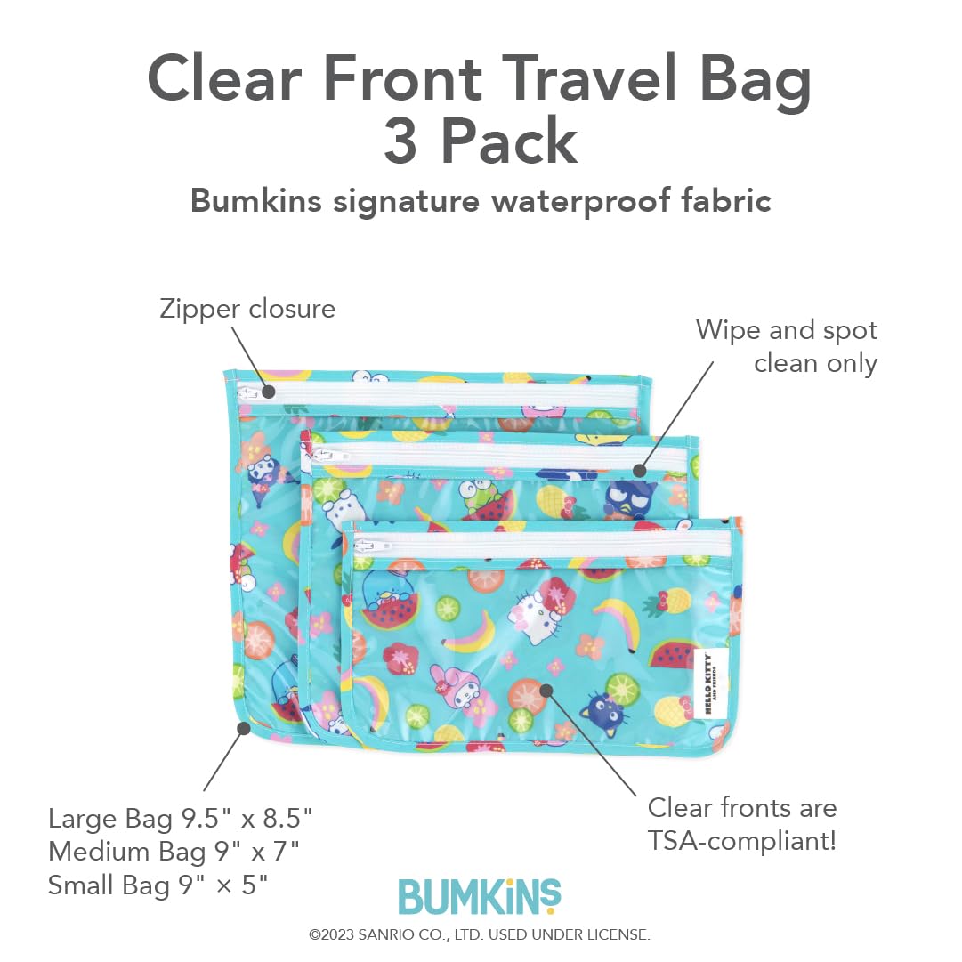 Bumkins Travel Bag, Toiletry, TSA Approved Pouch, Zip Bag, Quart Size Airline Compliant, Clear-Sided, Baby, Diaper Bag Organization, Packing, Set of 3 Sizes