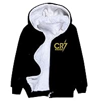 Little Kid Cristiano Ronaldo Fleece Coat CR7 Graphic Full Zip Sweatshirts-Long Sleeve Al-Nassr FC Jacket for Youth