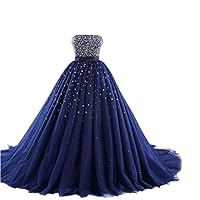 Tulle Strapless Ball Gown Sequined Bling Quinceanera Dresses Prom Gowns Long Corset