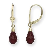 14k Yellow Gold January Red 9x6mm Crystal Element Pear Drop Leverback Earrings Measur Jewelry for Women