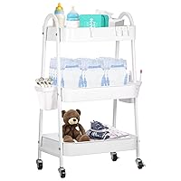 3-Tier Utility Rolling Cart Utility Cart with Wheels Baby Diaper Caddy Cart Metal Nursery Storage Organizer Organizer for Baby Diapers Essentials Storage Cart for Living Room Kitchen Office Bathroom