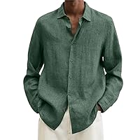 Men Clothing Spring Shirts Loose Linen Solid Long Sleeve Collar Button Retro Autumn Shirt for Male Blouse