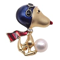 JYX Pearl Lovely Doggy Brooch 9.5mm White Freshwater Cultured Pearl Brooch Pin for Women