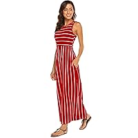 Hount Women's Summer Sleeveless Striped Flowy Casual Long Maxi Dress with Pockets