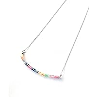 15 CT, Natural Multi-Color Gemstone Necklace 18 Inch, Ruby-Emerald-Sapphire Faceted Beads Sterling Silver Chain With Lobster Clasp