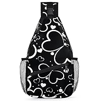 Butterfly Lover Heart -shaped Pattern Sling Backpack for Men Women, Casual Crossbody Shoulder Bag, Lightweight Chest Bag Daypack for Gym Cycling Travel Hiking Outdoor Sports